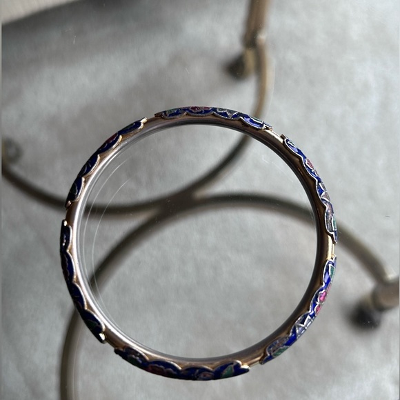 Vintage Cloissone Blue and Gold Floral Bangle Bracelet - Picture 5 of 6